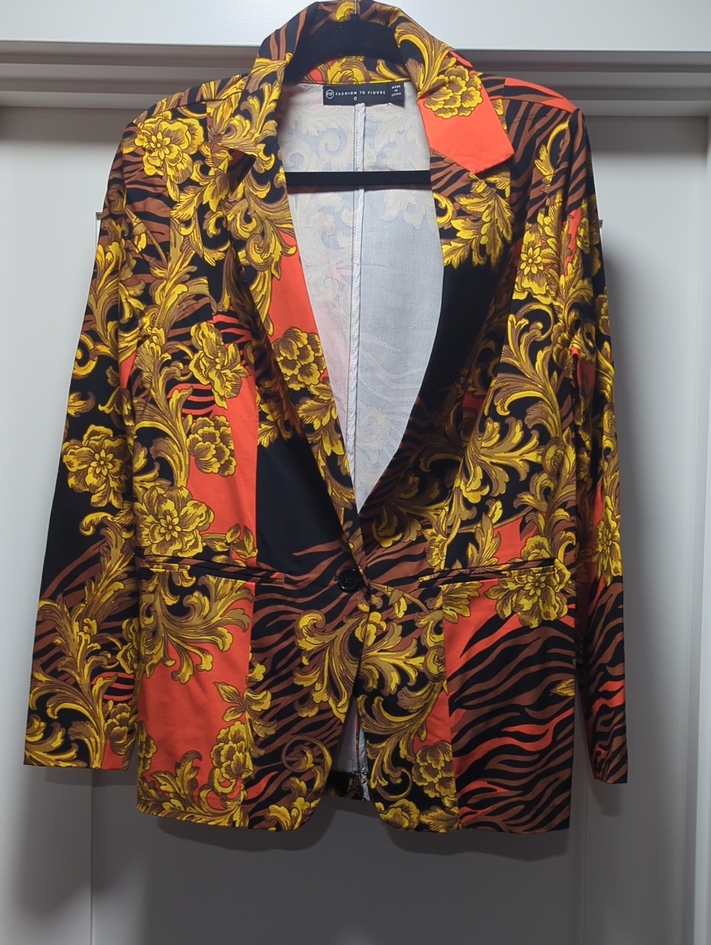Fashion to Figure Black Blazer with Yellow & Orange Baroque Trim